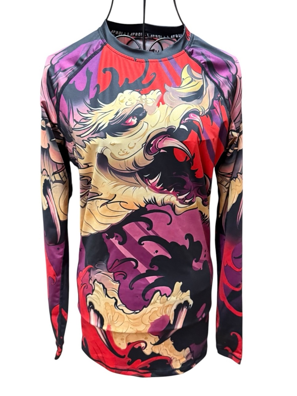 LAFROI Dragon Graphic Long Sleeve Swim Rash Guard - Red & Purple small